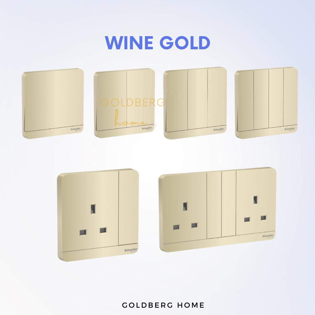 Wine Gold Schneider AvatarON switch socket. Premium metallic finish from Goldberg Home SG.