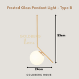 Size specifications for Bolia series frosted globe pendant, ideal for bedside hanging in SG BTO bedrooms.