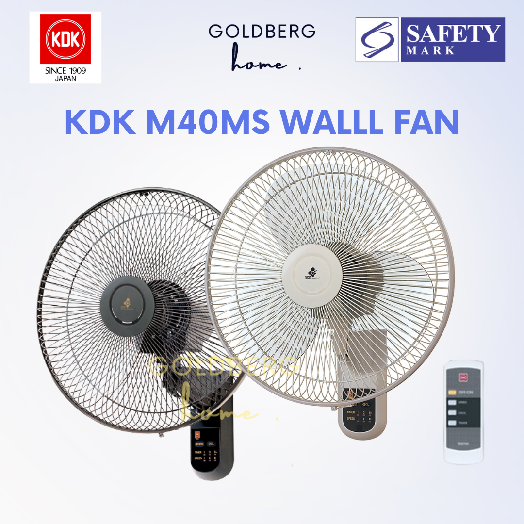 KDK M40MS Wall Fan in Black, 16-inch blade with wireless remote control and 6-hour timer.