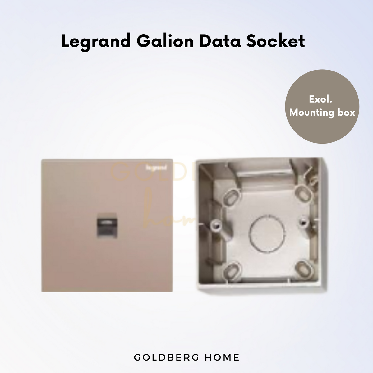 Legrand Galion Cat6 data socket module with mounting base frame for Singapore wall box setup by Goldberg Home.