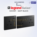 Legrand Galion 13A Wall Socket in Matte Black by Goldberg Home for modern Singapore interiors.