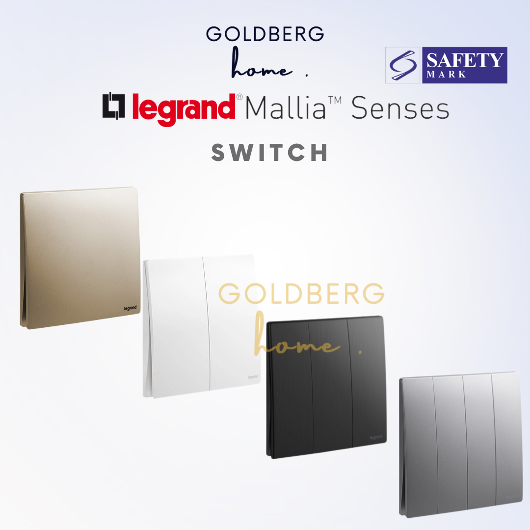 Legrand Mallia Senses 1-Gang Light Switch by Goldberg Home, 2022 Safety Mark approved designer switch.