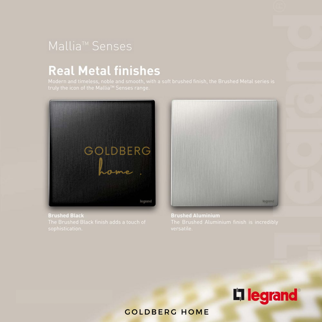 Dimensions for Legrand Mallia Senses black switches, 86mm slim profile for Singapore HDB and condo walls.