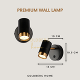 Technical size specs for Goldberg Nacht Luxe wall lamp, compact design for bedside mounting in BTO flats.