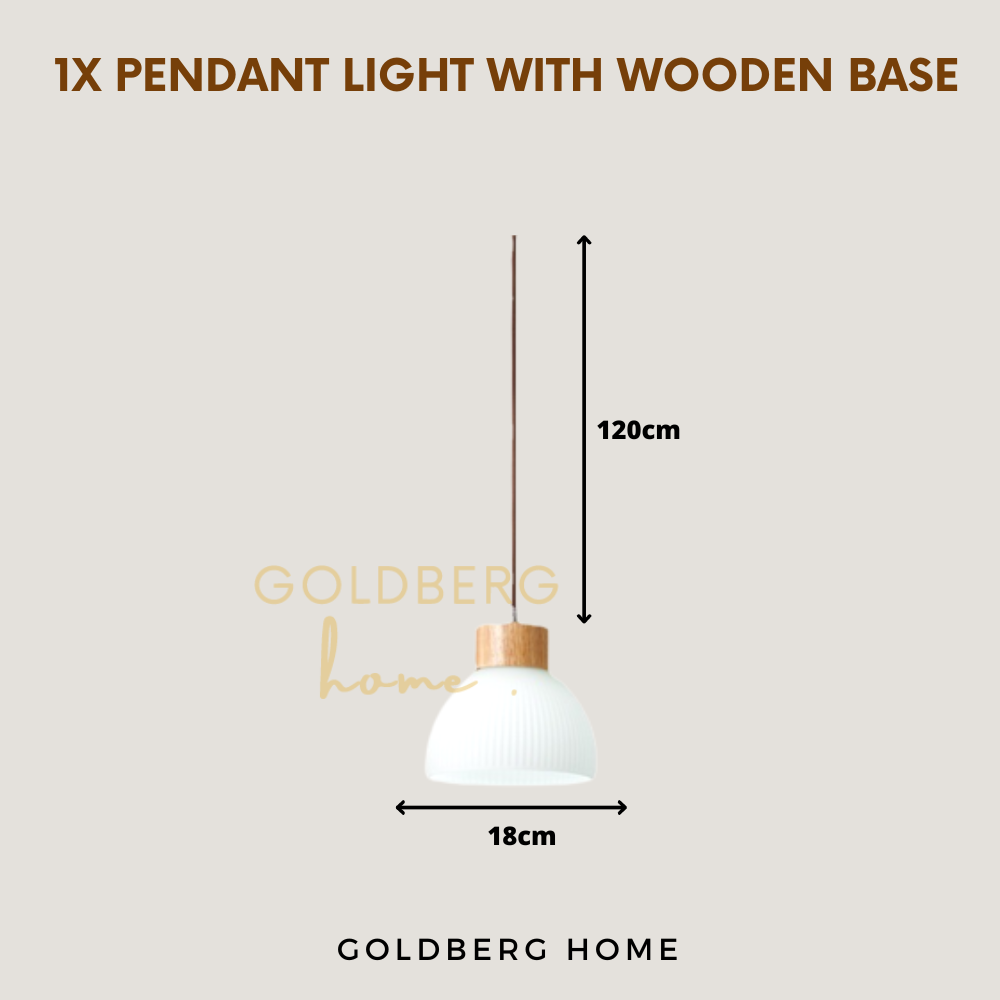 Goldberg Home Osaka 120cm real wood base pendant light with single light fitting for minimalist SG homes.