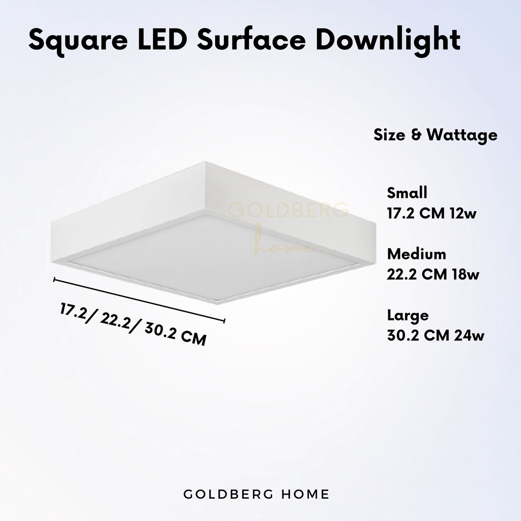 Specs for Premium Luz Square White 12W 18W 24W LED ceiling light. Goldberg Home guide for Singapore bedroom or balcony lighting.