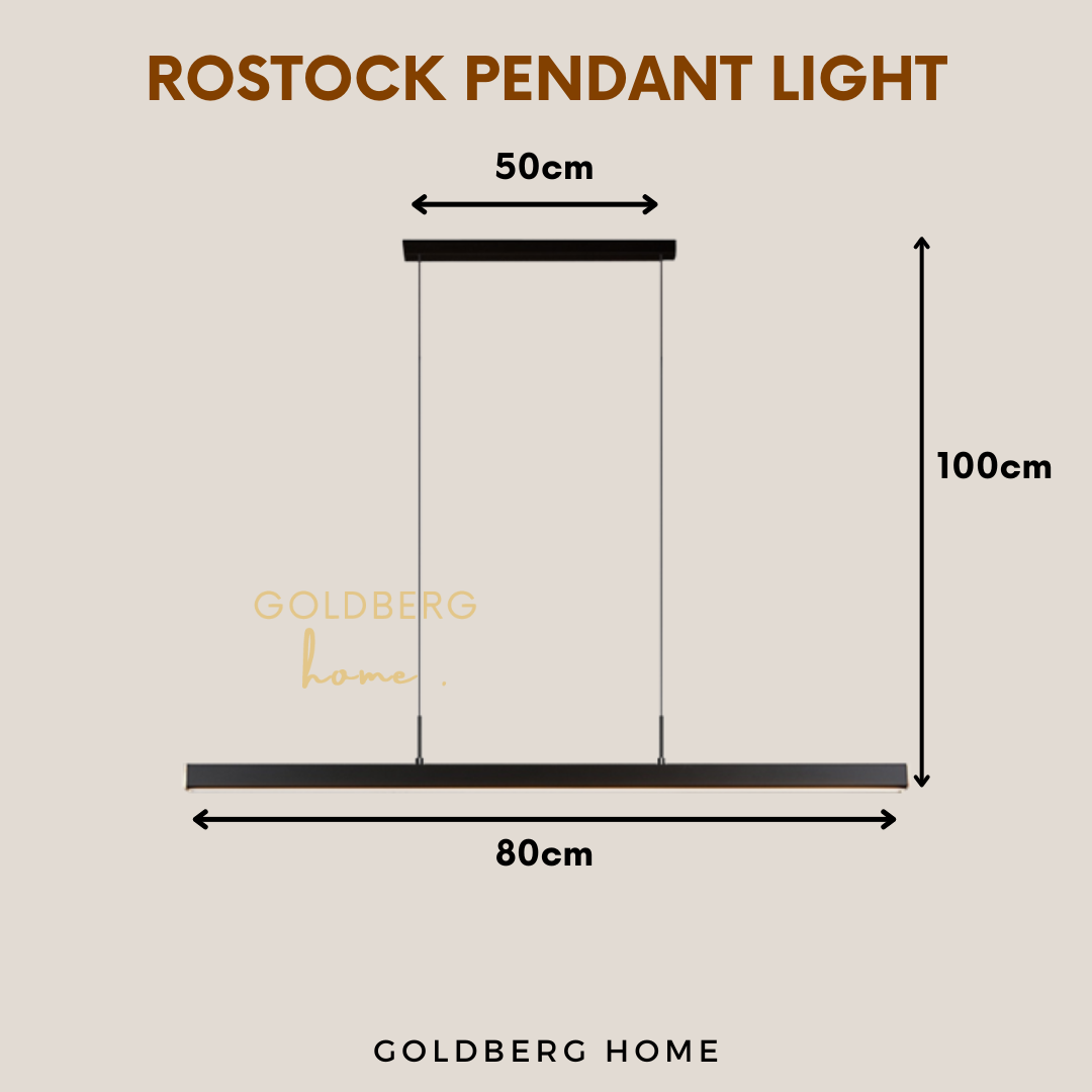 Dimensions for 80cm Rostock Luxe black pendant light by Goldberg Home, 24W LED hanging light measurements.