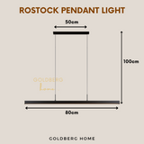 Dimensions for 80cm Rostock Luxe black pendant light by Goldberg Home, 24W LED hanging light measurements.