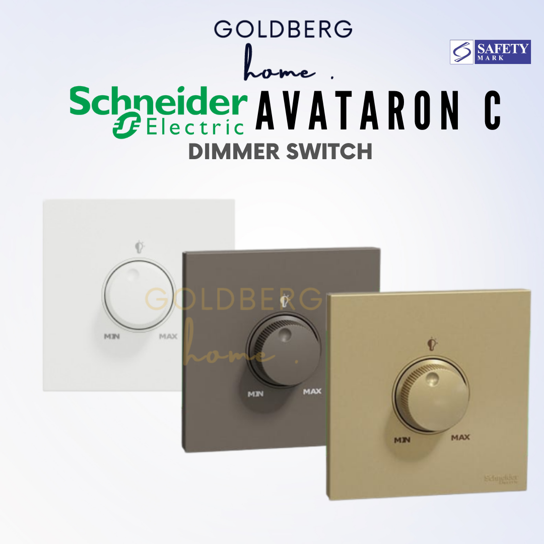 Schneider AvatarON C Universal Dimmer with Switch by Goldberg Home, 250W LED compatible frameless design.