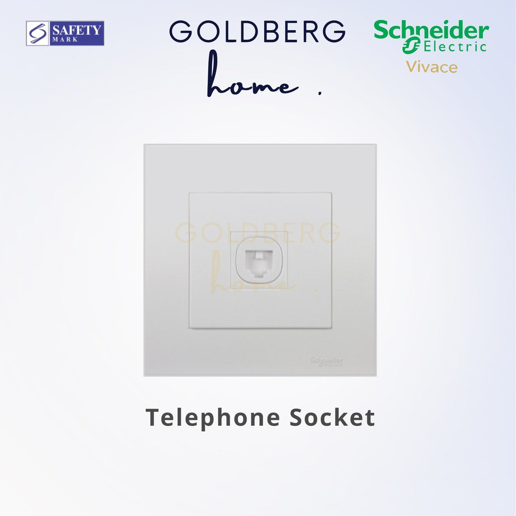 Schneider Electric Vivace White Telephone Socket, RJ11 1-gang minimalist frameless design.