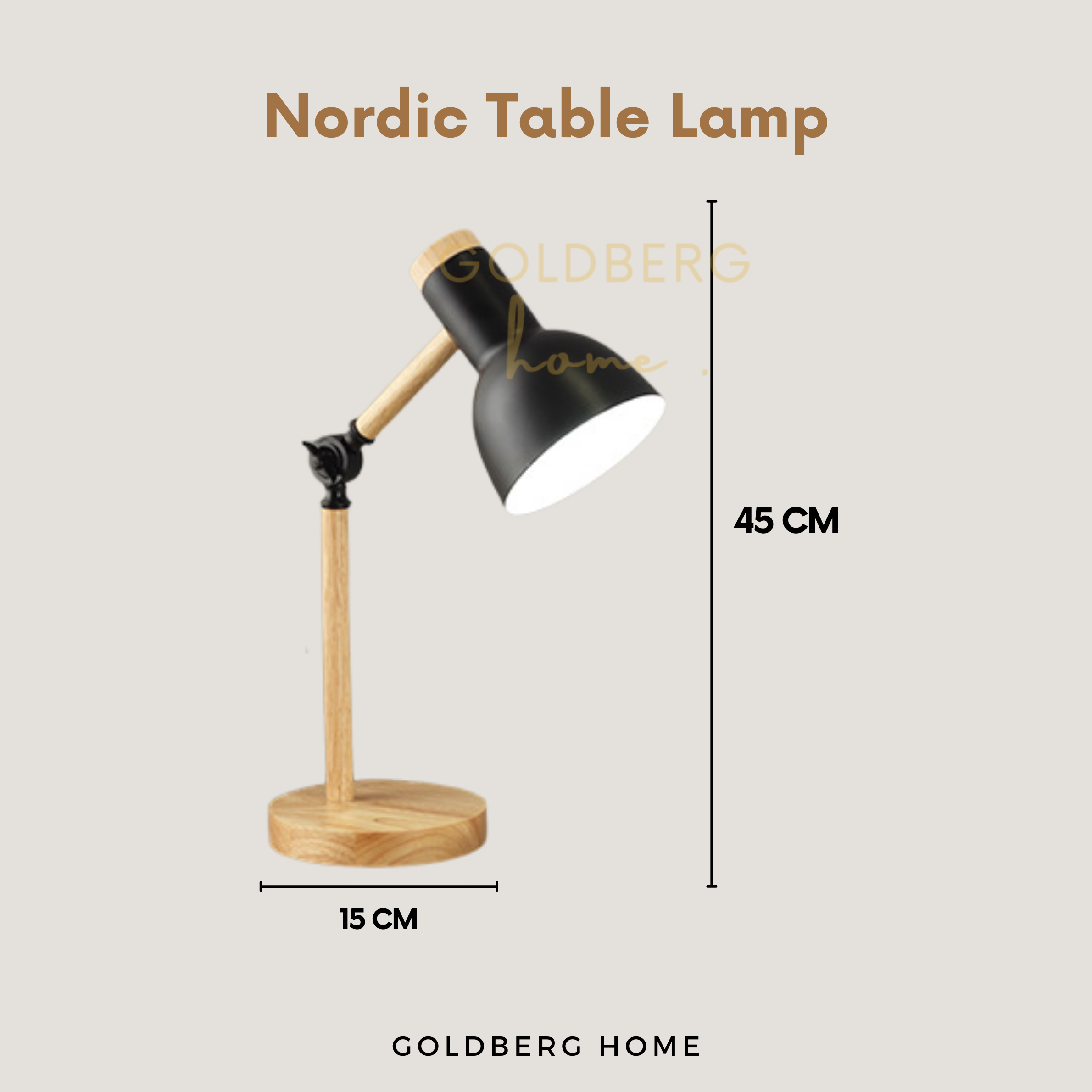 Size and height specifications for Taka Nordic desk lamp, ideal for compact bedside tables and study desks.