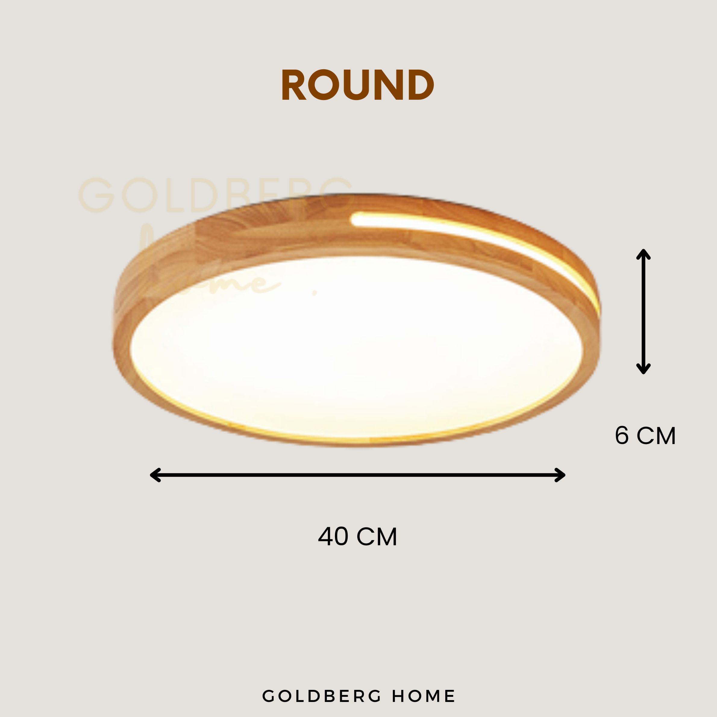 Detailed diameter and thickness for the Yuka round real wood ceiling light.