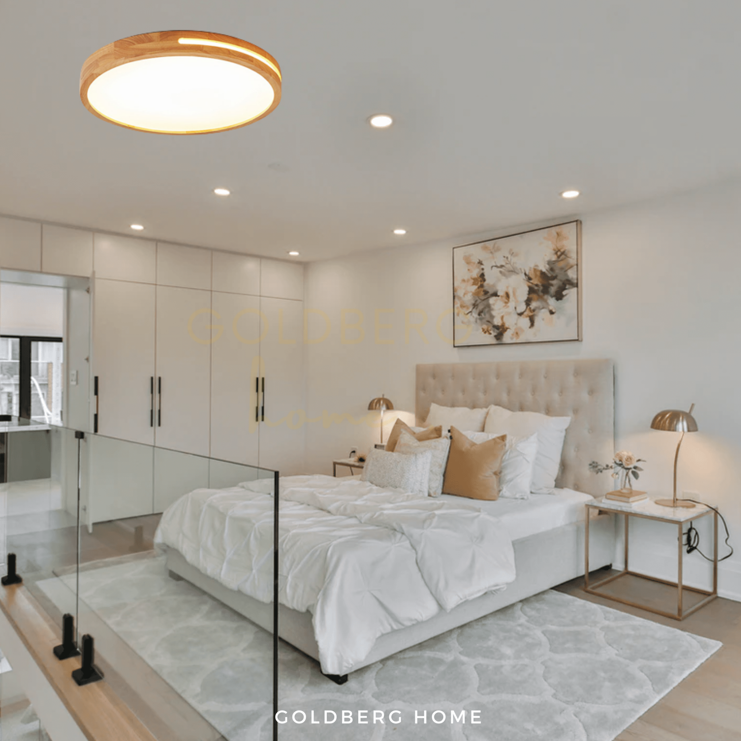 Yuka round wood light complementing a Muji-style bedroom aesthetic in Singapore.